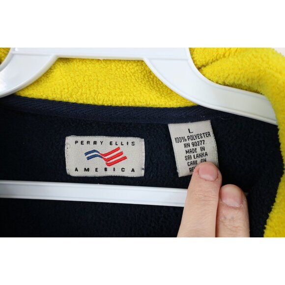 Vintage 90s Perry Ellis Mens Large Spell Out Flag 1/4 Half Zip Fleece Sweater - Picture 5 of 14